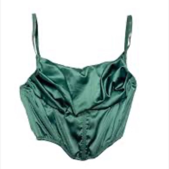 Urban Outfitters | Emerald Satin cowl neck corset crop top - Picture 2 of 7